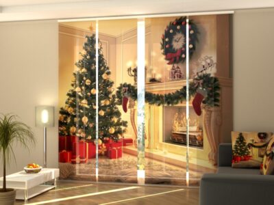 Schiebegardine 4 tlg. Beautiful Christmas Tree and Fireplace