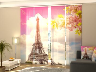 Schiebegardine 4 tlg. Blossoming Spring Cherry and Eiffel Tower