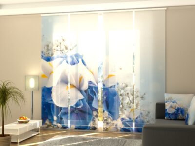 Schiebegardine 4 tlg. Blue and White Bouquet