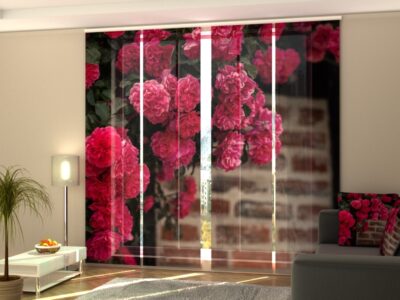 Schiebegardine 4 tlg. Bush of Pink Roses on a Brick Wall