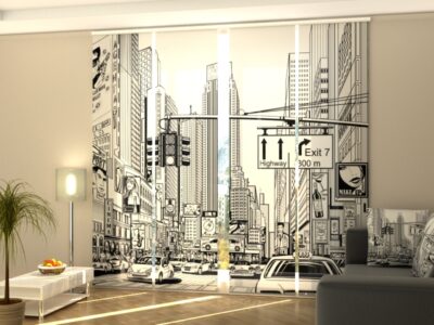 Schiebegardine 4 tlg. Cartoon Street of New York