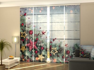 Schiebegardine 4 tlg. Christmas Decoration from Fir Branches and Stars