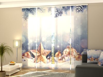 Schiebegardine 4 tlg. Christmas Golden Star and Snow