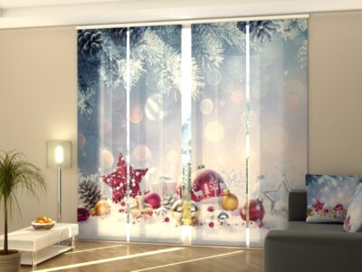 Schiebegardine 4 tlg. Christmas Red and Golden Baubles