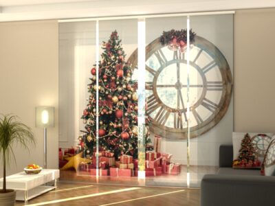 Schiebegardine 4 tlg. Christmas Tree and Big Clock