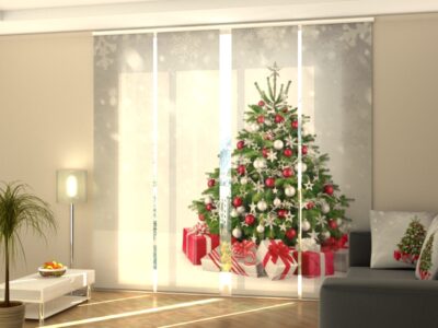 Schiebegardine 4 tlg. Christmas Tree in Silver and Red