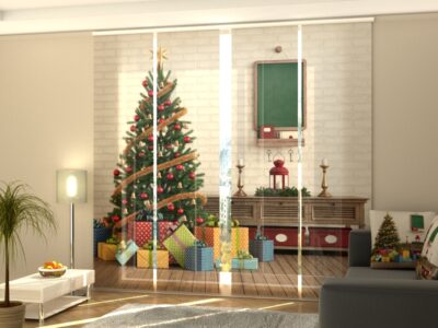 Schiebegardine 4 tlg. Christmas Tree with Gifts