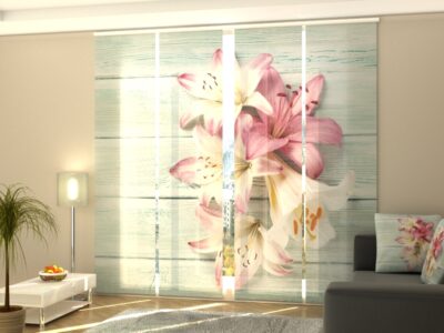 Schiebegardine 4 tlg. Colorful Lilies on Wood