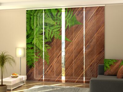Schiebegardine 4 tlg. Fern Leaves on Brown Oak Wood