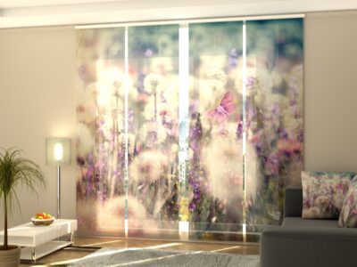 Schiebegardine 4 tlg. Fluffy Dandelions and Purple Butterflies
