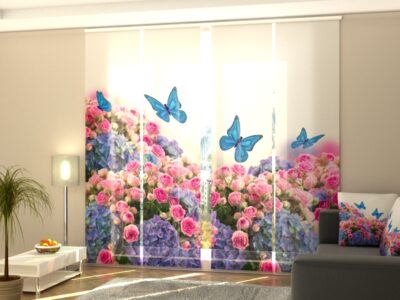Schiebegardine 4 tlg. Garden Bouquet and Blue Butterflies