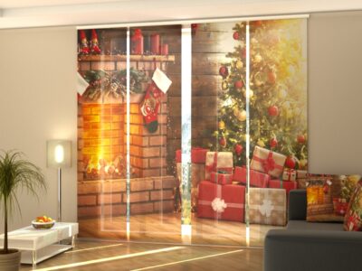 Schiebegardine 4 tlg. Glowing Christmas Tree and Fireplace