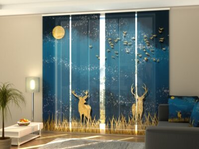 Schiebegardine 4 tlg. Golden Deer in the Dark Blue Night