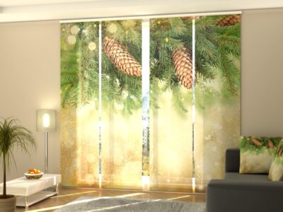 Schiebegardine 4 tlg. Golden Xmas Decor with Pine Branch