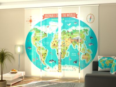 Schiebegardine 4 tlg. Kids Map Animals of the World