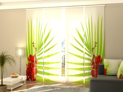 Schiebegardine 4 tlg. Palm Leaves with Red Orchids