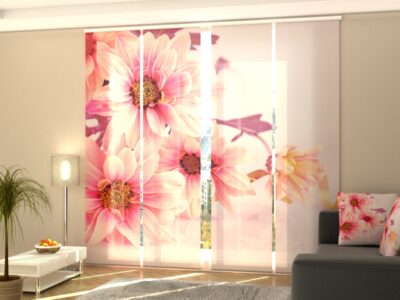 Schiebegardine 4 tlg. Pink Gerberas