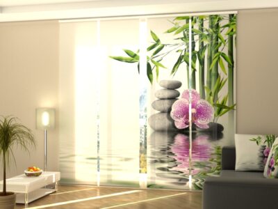 Schiebegardine 4 tlg. Pink Orchid with Bamboo and Stones