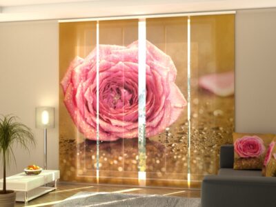 Schiebegardine 4 tlg. Pink Rose Flower on Gold