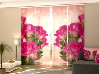 Schiebegardine 4 tlg. Pink Roses and Air Hearts