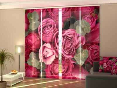Schiebegardine 4 tlg. Pink Roses with Green Branches