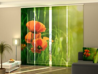 Schiebegardine 4 tlg. Red Poppies in Green Field