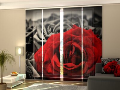 Schiebegardine 4 tlg. Red Rose on Black and White