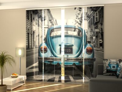 Schiebegardine 4 tlg. Retro Blue Car
