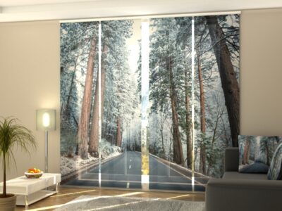 Schiebegardine 4 tlg. Road in Snow-Covered Forest