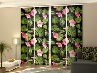 Schiebegardine 4 tlg. Tropical Flowers on the Black