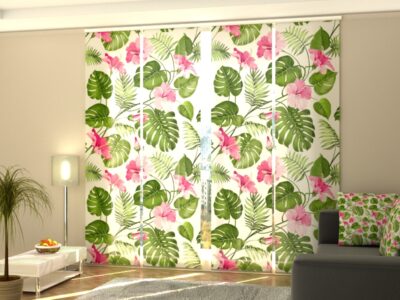 Schiebegardine 4 tlg. Tropical Flowers on the White