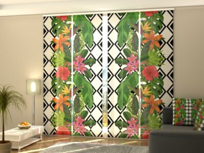 Schiebegardine 4 tlg. Tropical Plants and Rhombus