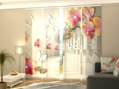 Schiebegardine 4 tlg. Tunnel with Orchids and Butterflies
