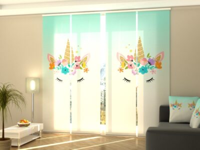 Schiebegardine 4 tlg. Unicorn with Flowers