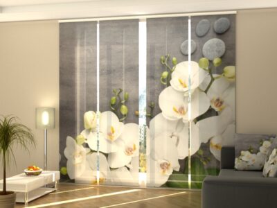 Schiebegardine 4 tlg. White Orchids on Gray Marble