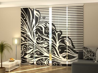 Schiebegardine 4 tlg. Abstract Floral in Black and White