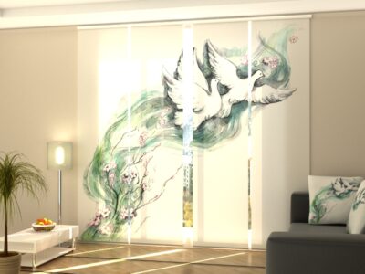 Schiebegardine 4 tlg. Amazing Watercolors Doves and Flowers