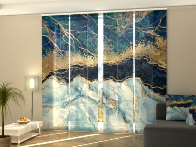 Schiebegardine 4 tlg. Blue Marble with Golden Glitter