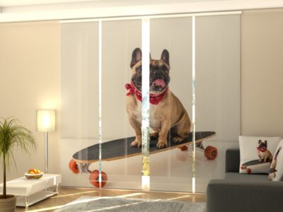 Schiebegardine 4 tlg. French Bulldog on Skateboard
