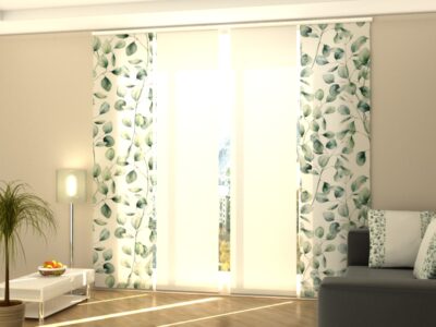 Schiebegardine 4 tlg. Tenderness Green Leaves with White Lines