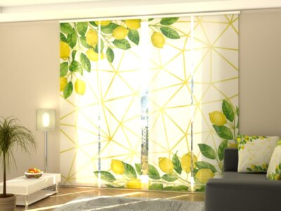 Schiebegardine 4 tlg. Watercolour Lemons on Golden Pattern
