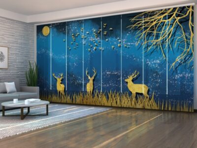 Flächenvorhang (Schiebegardine) 8 tlg. Golden Deer in the Dark Blue Night