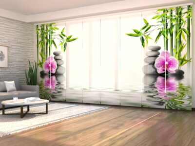 Flächenvorhang (Schiebegardine) 8 tlg. Pink Orchid with Bamboo and Stones