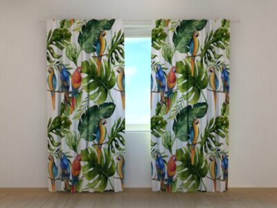 Fotovorhang Palm Leaf with Parrots