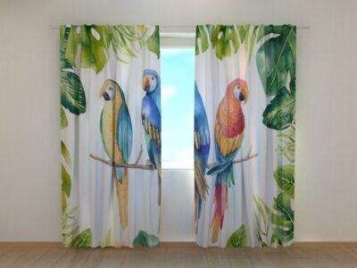 Fotovorhang Watercolor Plants and Parrots